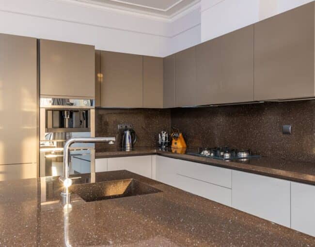 brown painted kitchen cabinets