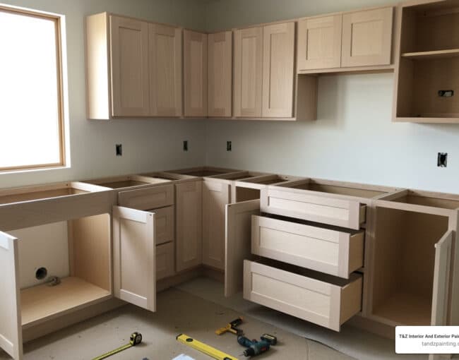 bare wood cabinets