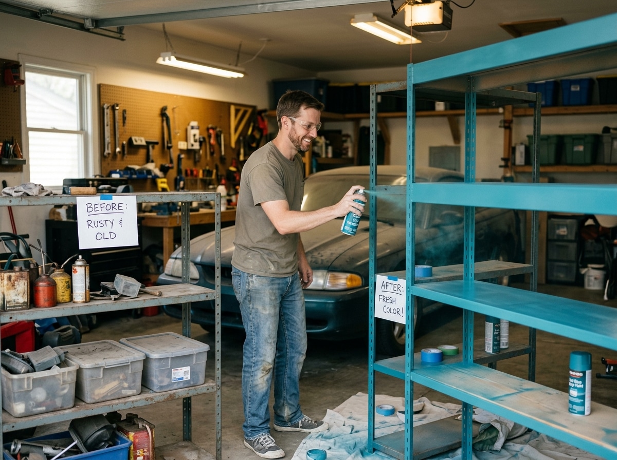 spray painting metal shelves