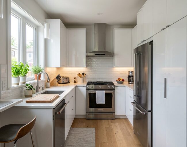 glossy cabinets small kitchen