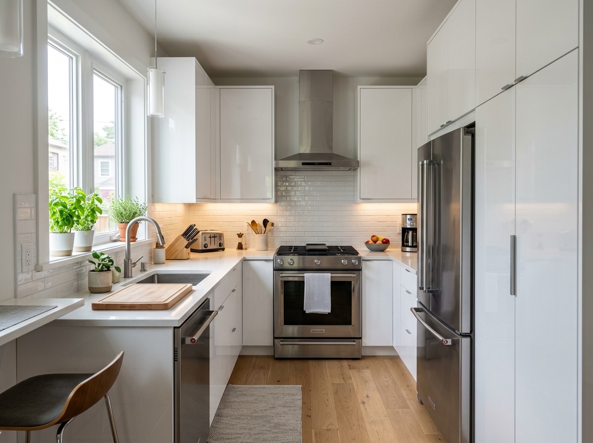 glossy cabinets small kitchen