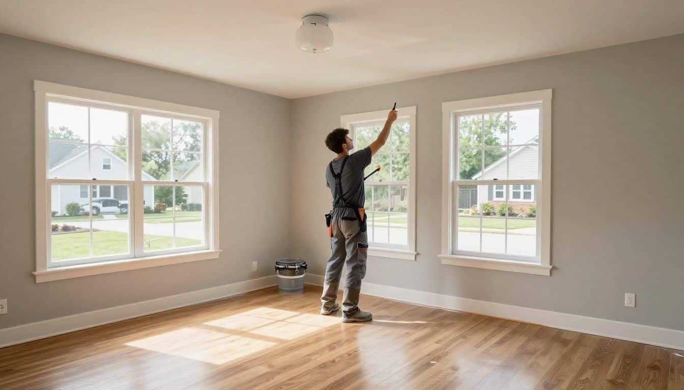 A professional house painter from T&Z Interior And Exterior Painting performing detailed surface preparation on a residential project in Lombard, illustrating quality craftsmanship.