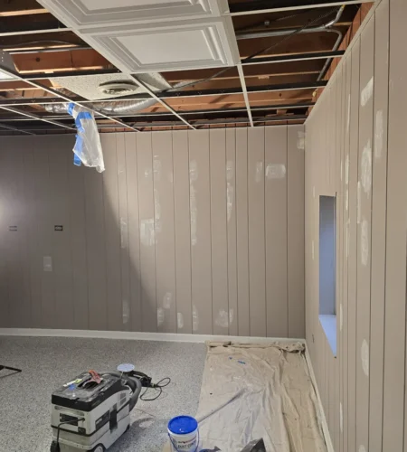 textured interior wall before and after painting