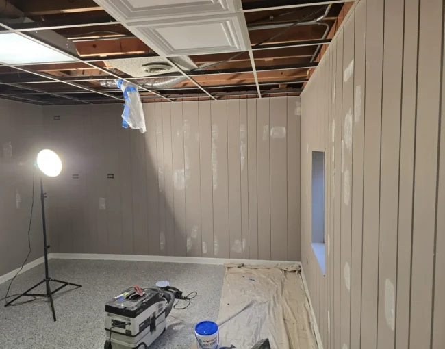 textured interior wall before and after painting