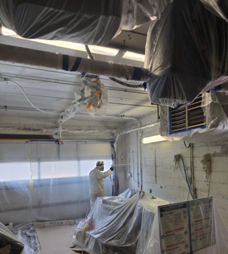 Cabinet spraying containment setup and tools