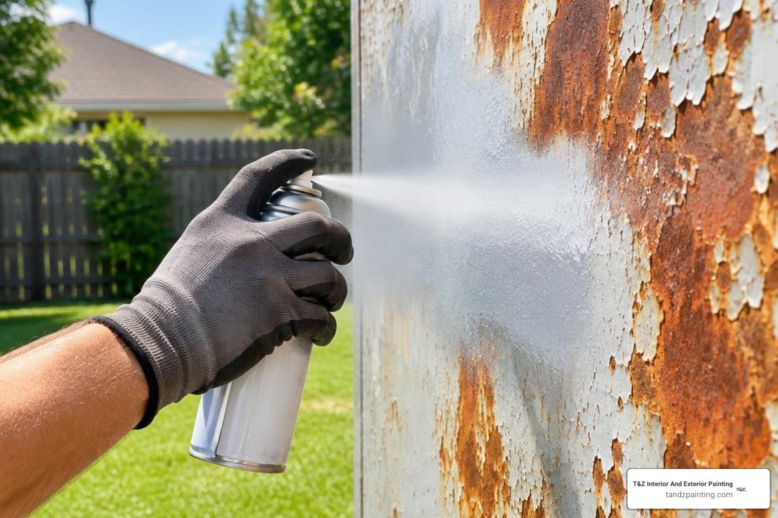 spray painting rusted metal
